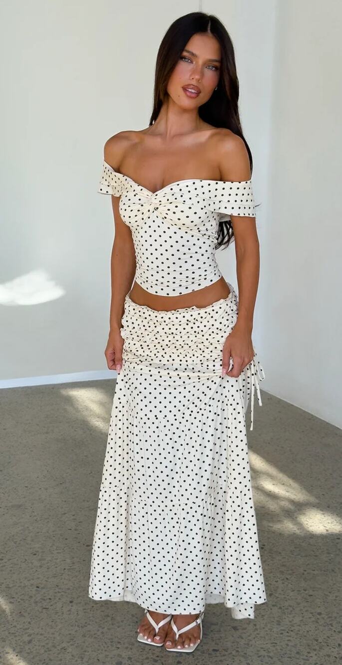 Tigermist Tiger Mist Denali Maxi skirt polka dot cream white black sz M NEW NWT